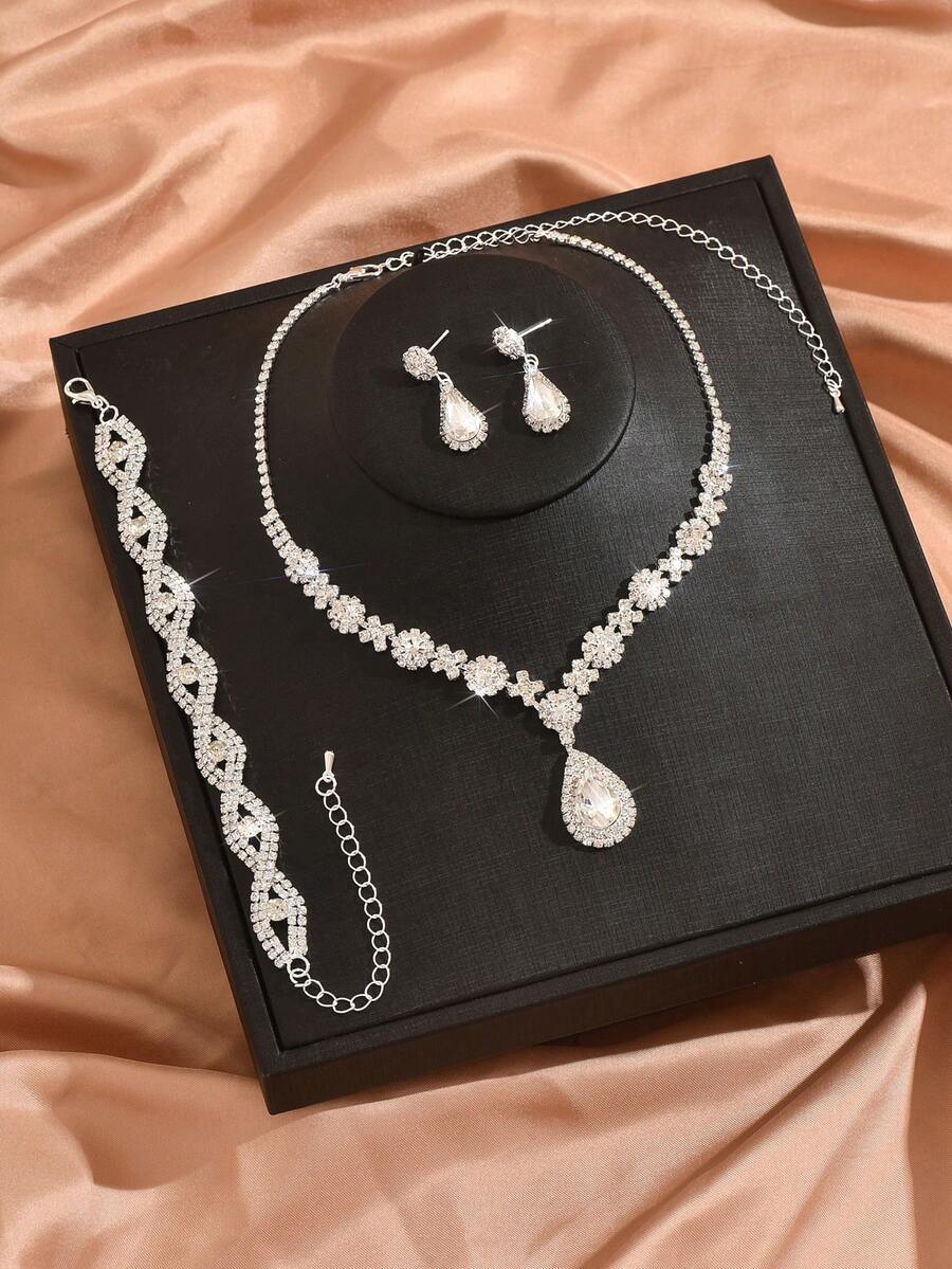 3 pcs Elegant Claw Chain, Water Drop Pendant Necklace, Earrings Jewelry Set, Choker Necklace, Formal Dress Accessories