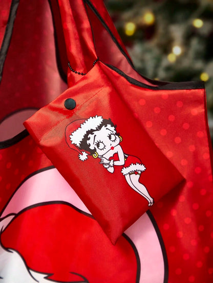 Betty Boop 1pc Cute Cartoon Figure Graphic Foldable Polyester Tote Bag, Handbag With Detachable Pouch On Chain, Heart &amp; Playful Design, Party, Gifts&nbsp;
