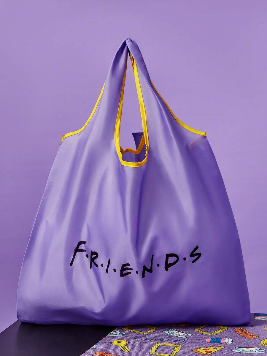 FRIENDS Purple Letter &amp; Frame Print Foldable Reusable Shopping Bag, Gift