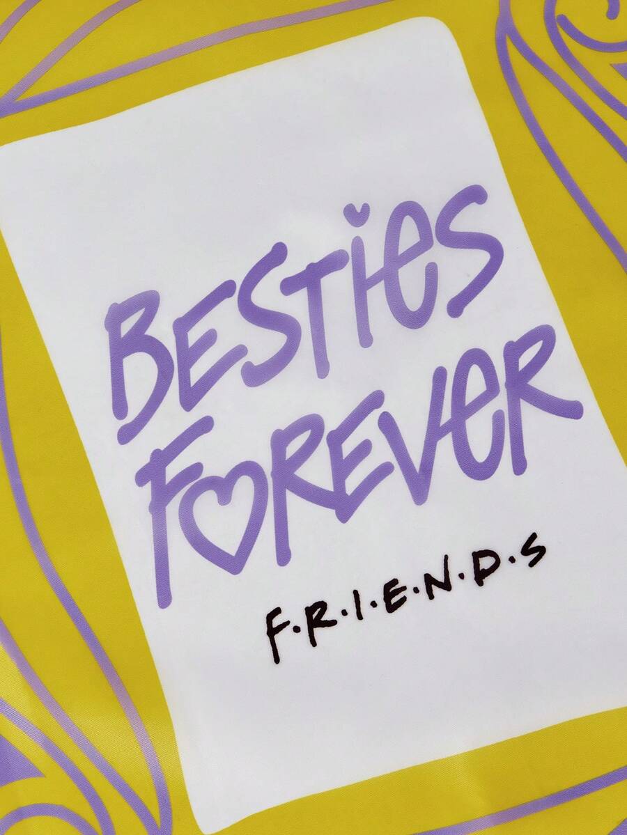 FRIENDS Purple Letter &amp; Frame Print Foldable Reusable Shopping Bag, Gift