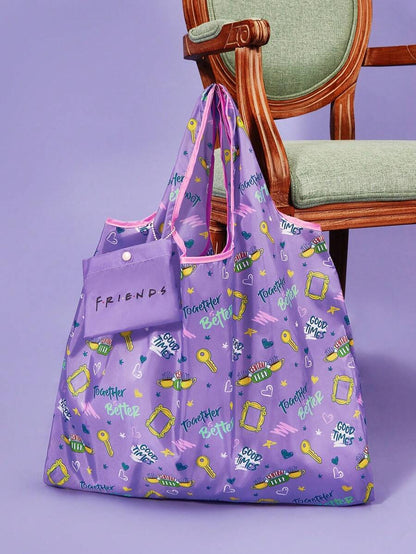 FRIENDS Letter Graphic Foldable Tote Bag, Portable Shopping Bag