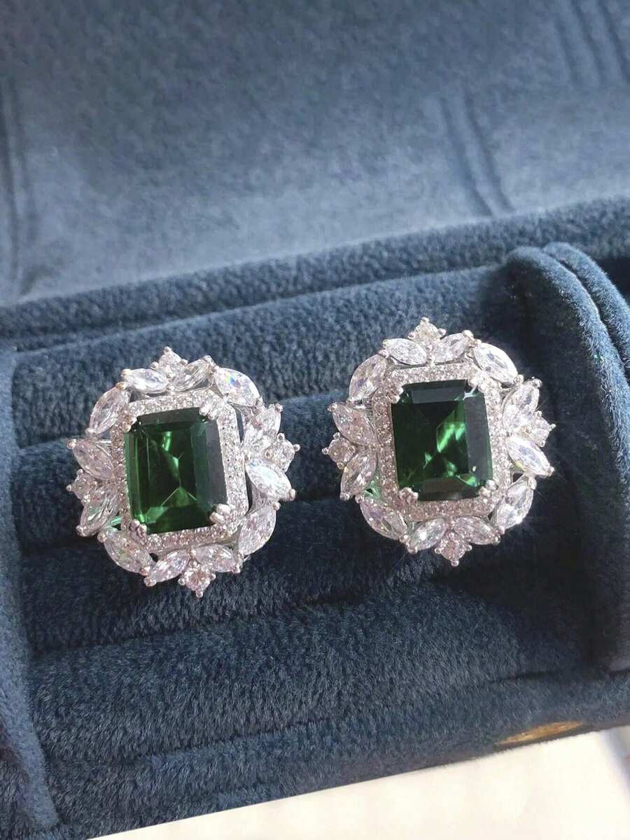 1 Pair Luxury Cubic Zirconia Stud Earrings For Women For Wedding Party Engagement Anniversary Jewelry Valentine's Day Gift