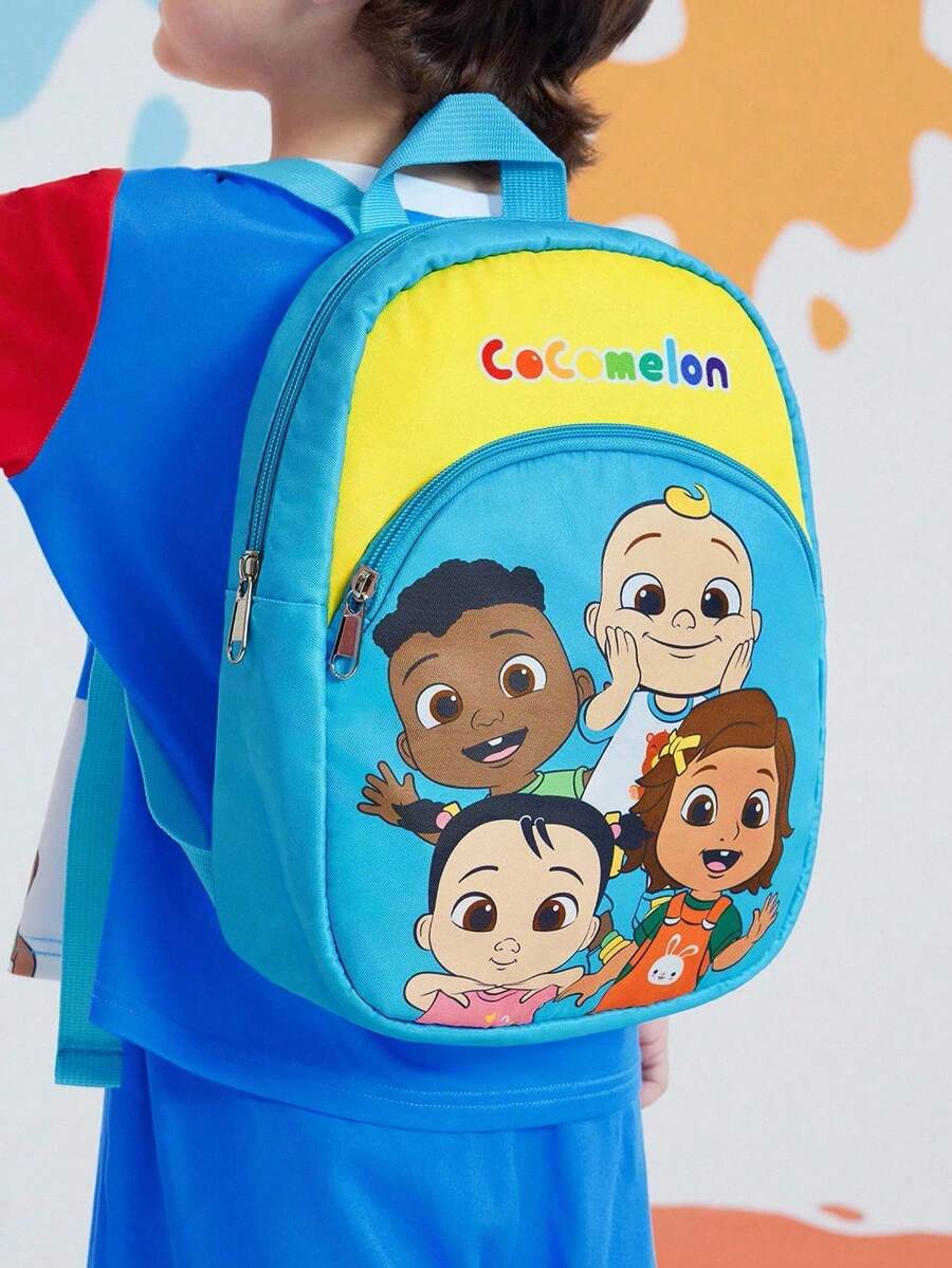 CoComelon 1pc Cute Cartoon Pattern Printed Polyester Backpack With Adjustable Shoulder Straps, JJ, Nina, Cici, Cody, Friendship, For Back To School for Kids