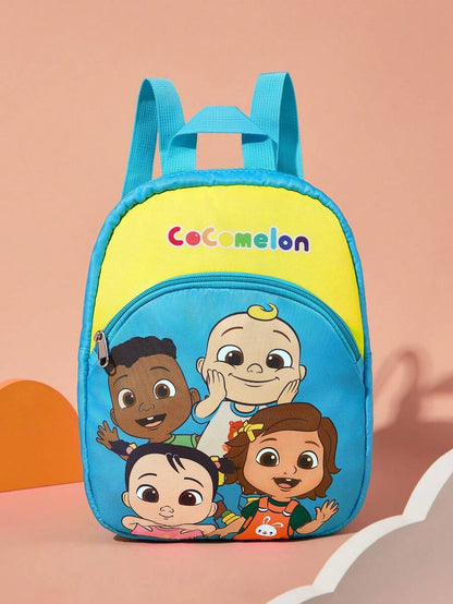 CoComelon 1pc Cute Cartoon Pattern Printed Polyester Backpack With Adjustable Shoulder Straps, JJ, Nina, Cici, Cody, Friendship, For Back To School for Kids