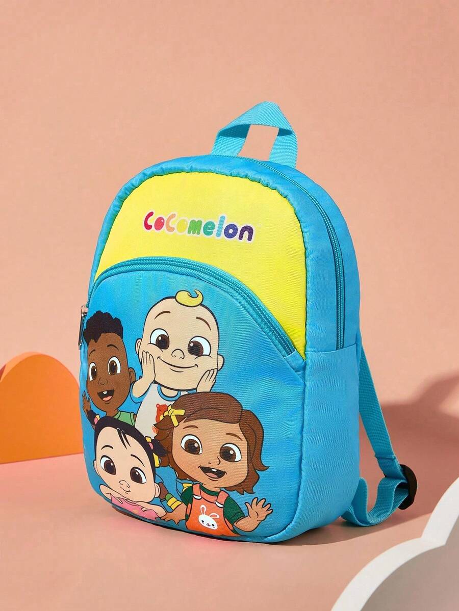 CoComelon 1pc Cute Cartoon Pattern Printed Polyester Backpack With Adjustable Shoulder Straps, JJ, Nina, Cici, Cody, Friendship, For Back To School for Kids