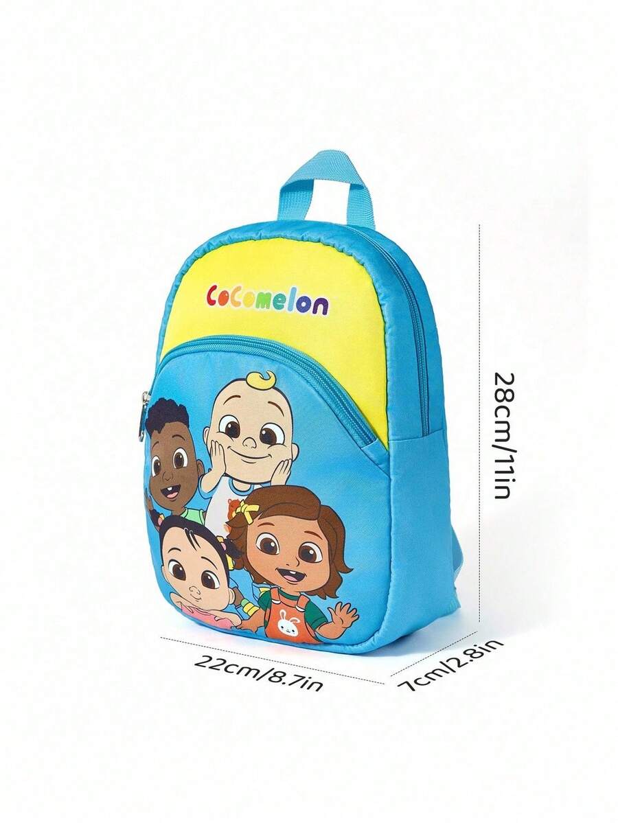 CoComelon 1pc Cute Cartoon Pattern Printed Polyester Backpack With Adjustable Shoulder Straps, JJ, Nina, Cici, Cody, Friendship, For Back To School for Kids