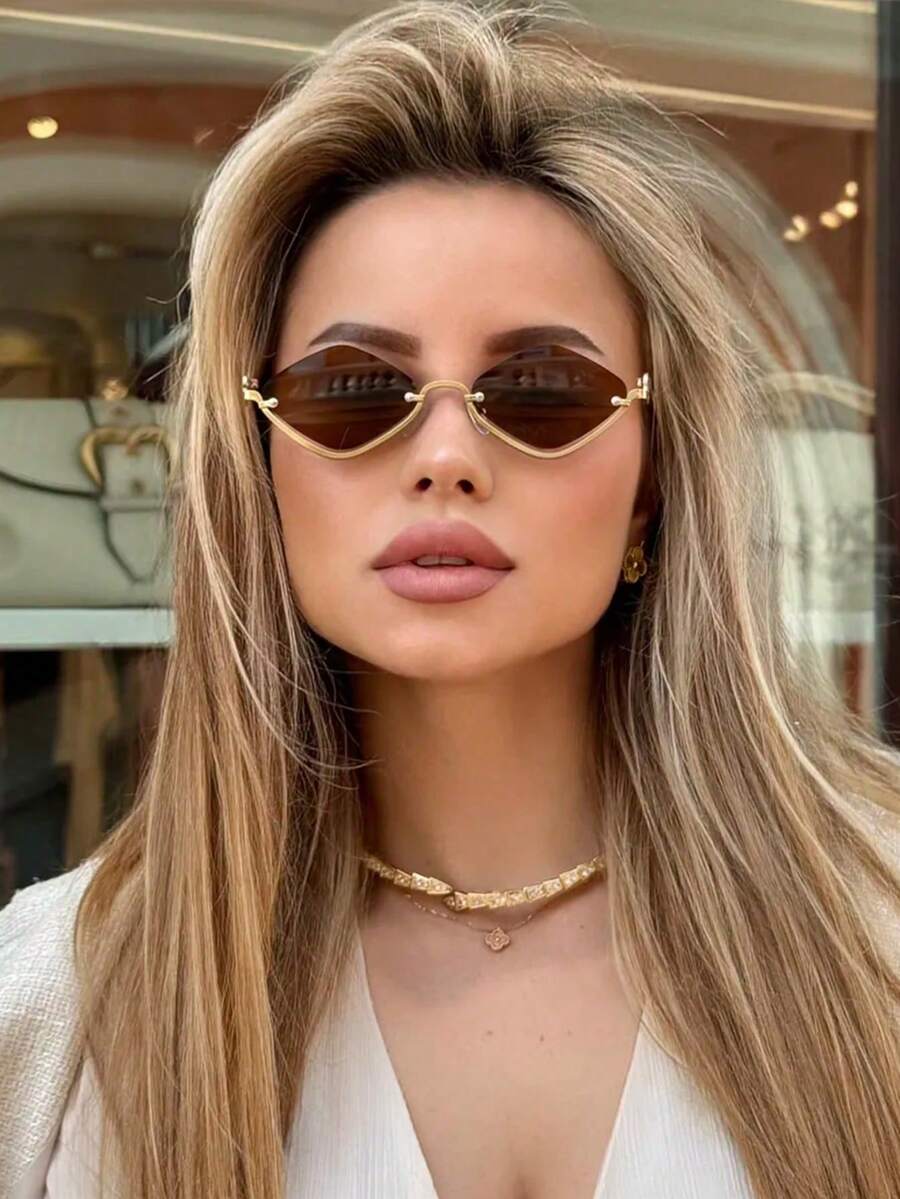 Half Frame Rhinestone Metal Fashion Glasses Retro Personalized Versatile Fashion Glasses Men's And Women's Fashion Glasses Are Suitable For Daily Wear, Street Photography, Vacation Travel