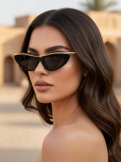 Cat Eye Small Frame Women's Fashion Glasses, New Y2K Decorative Sunglass