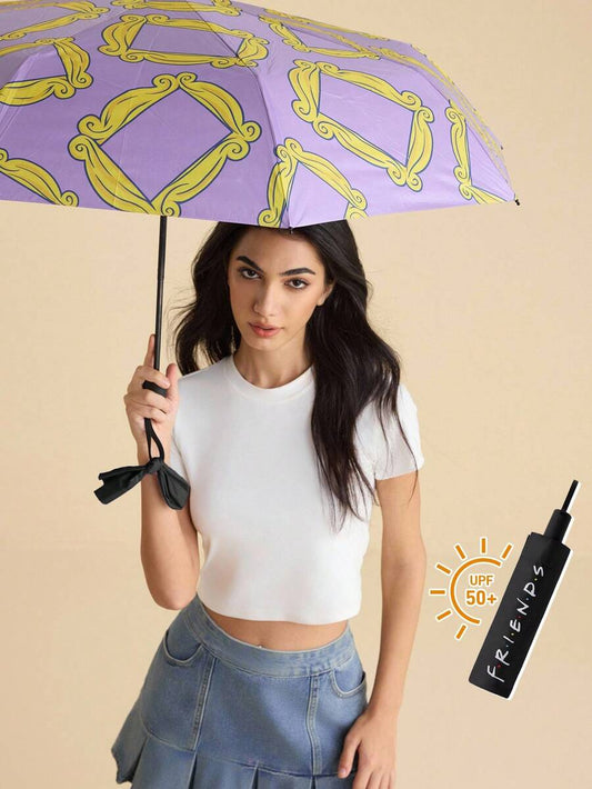 FRIENDS 1 Piece Cartoon Pattern Print Folding Umbrella, UV Protection, Suitable For School, Work, Outdoor And Daily Use &amp; Gift