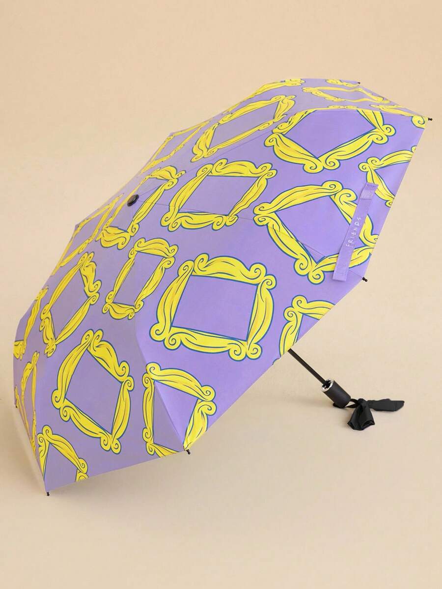 FRIENDS 1 Piece Cartoon Pattern Print Folding Umbrella, UV Protection, Suitable For School, Work, Outdoor And Daily Use &amp; Gift