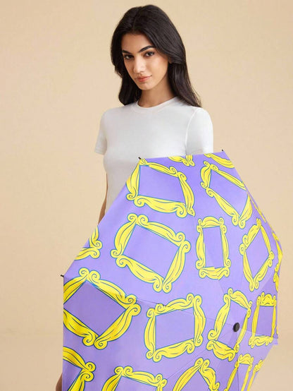 FRIENDS 1 Piece Cartoon Pattern Print Folding Umbrella, UV Protection, Suitable For School, Work, Outdoor And Daily Use &amp; Gift