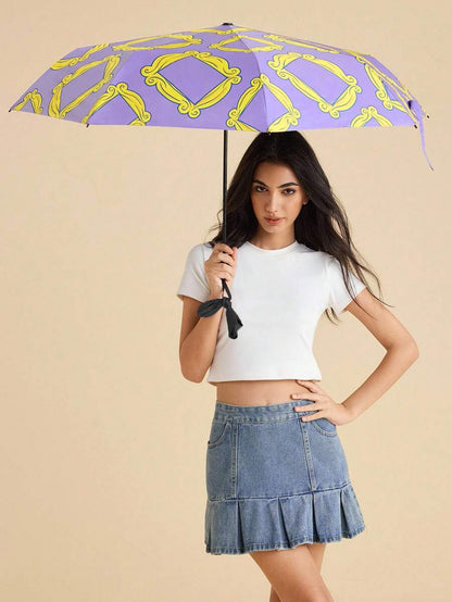 FRIENDS 1 Piece Cartoon Pattern Print Folding Umbrella, UV Protection, Suitable For School, Work, Outdoor And Daily Use &amp; Gift