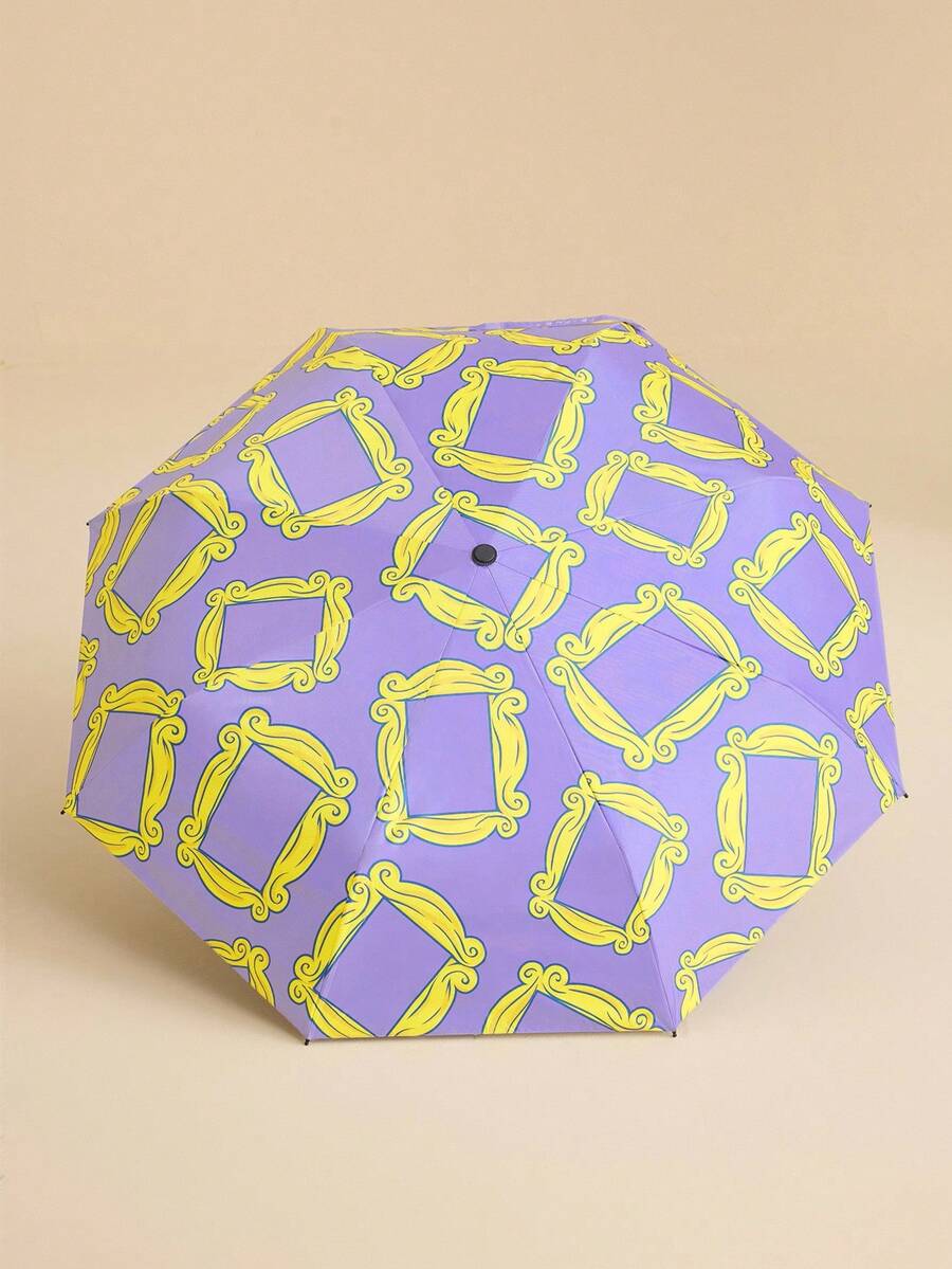 FRIENDS 1 Piece Cartoon Pattern Print Folding Umbrella, UV Protection, Suitable For School, Work, Outdoor And Daily Use &amp; Gift
