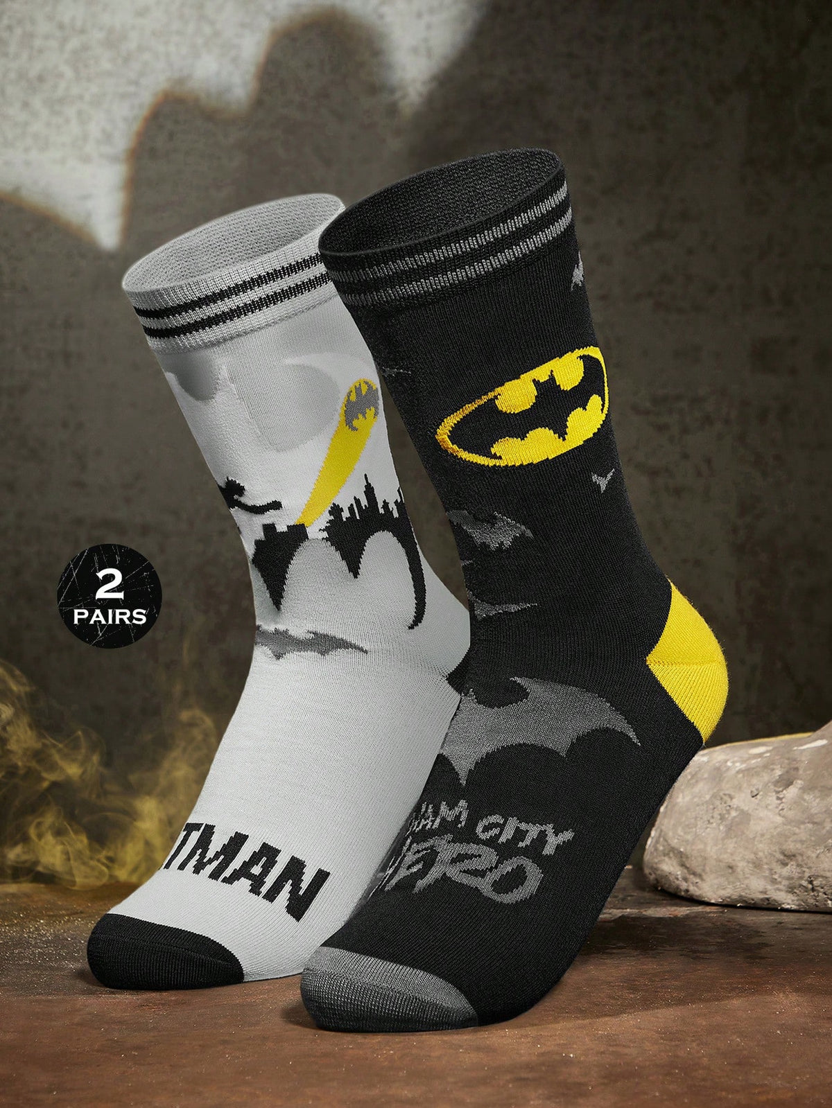 BATMAN Merch 2 Pairs Soft & Breathable Moisture-Wicking Casual Mid-Calf Socks