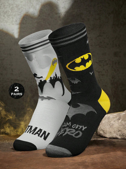 BATMAN Merch 2 Pairs Soft & Breathable Moisture-Wicking Casual Mid-Calf Socks