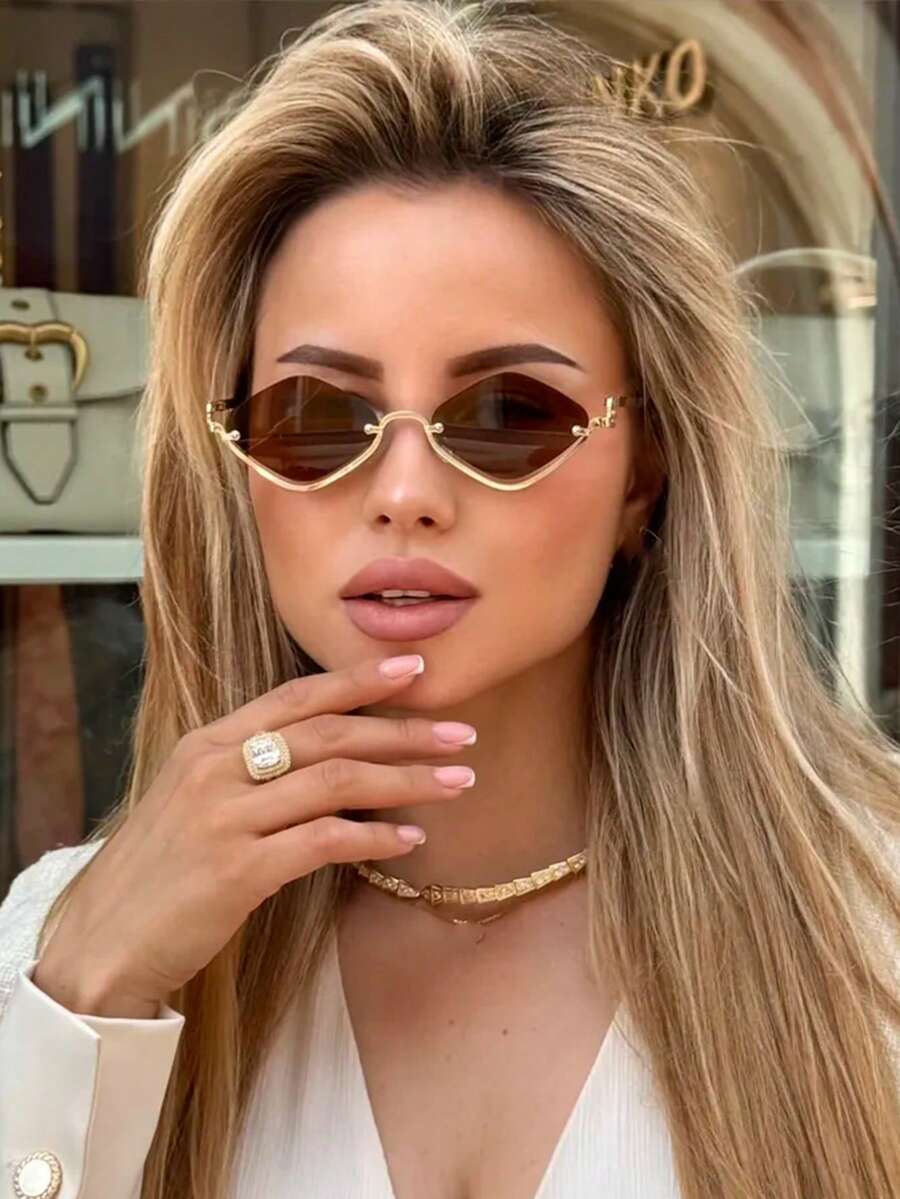 Half Frame Rhinestone Metal Fashion Glasses Retro Personalized Versatile Fashion Glasses Men's And Women's Fashion Glasses Are Suitable For Daily Wear, Street Photography, Vacation Travel