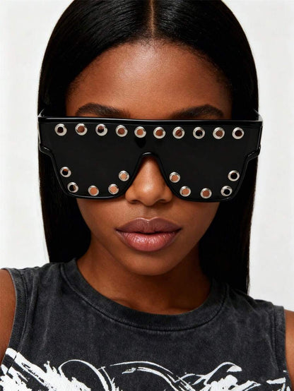 Oversized Fashion Glasses, Rivet Embedded, Personalized Cyberpunk Y2K Style,