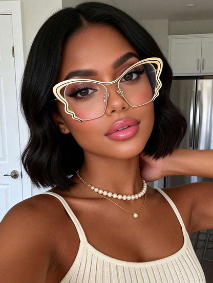 Butterfly Metal Fashion Eyeglasses Frame With Clear Lenses