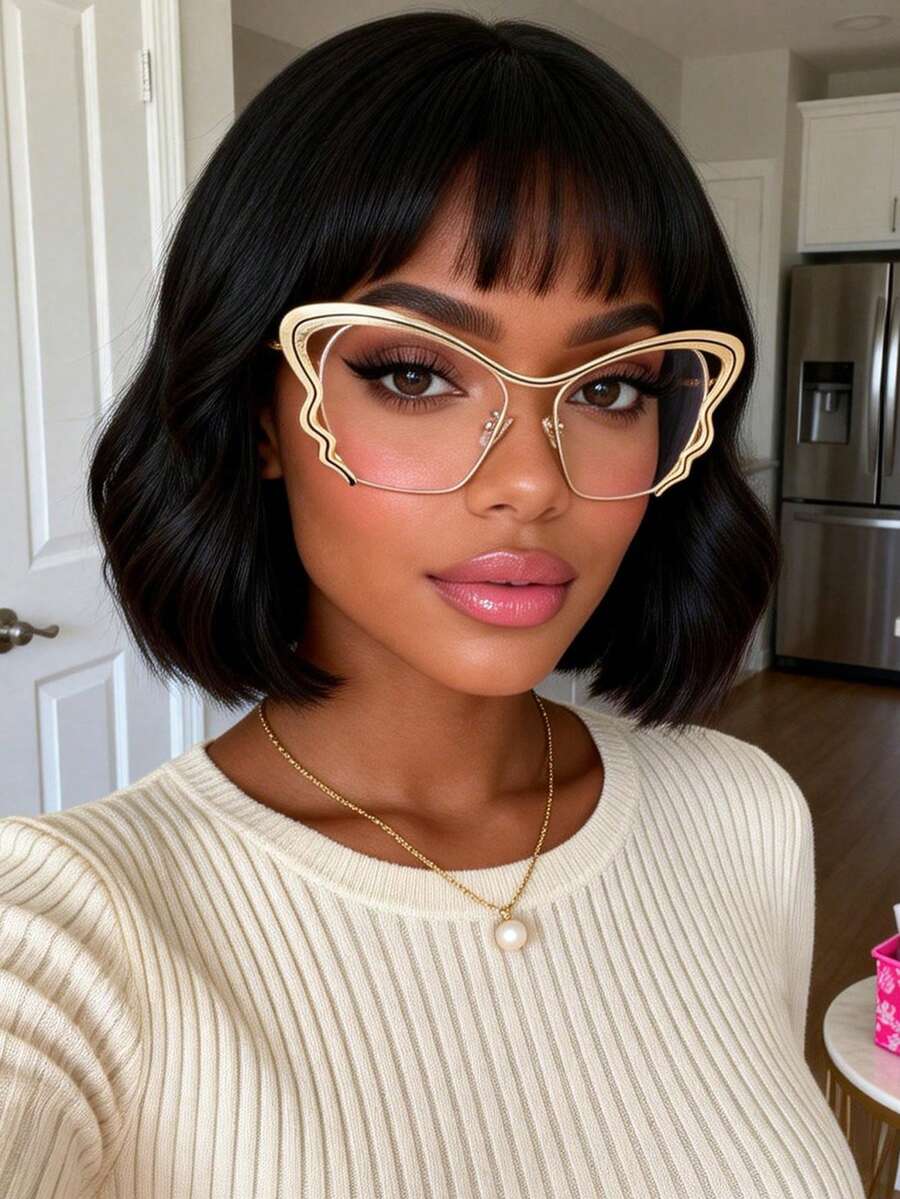 Butterfly Metal Fashion Eyeglasses Frame With Clear Lenses