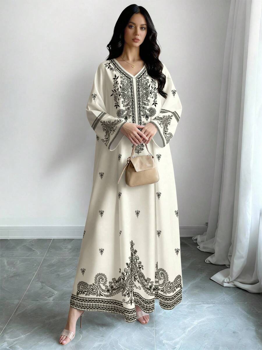EID Special Modest Caftan Women's Long Sleeve Elegant Arabic Dress