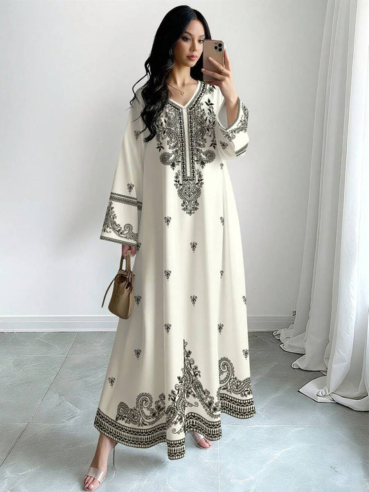 EID Special Modest Caftan Women's Long Sleeve Elegant Arabic Dress