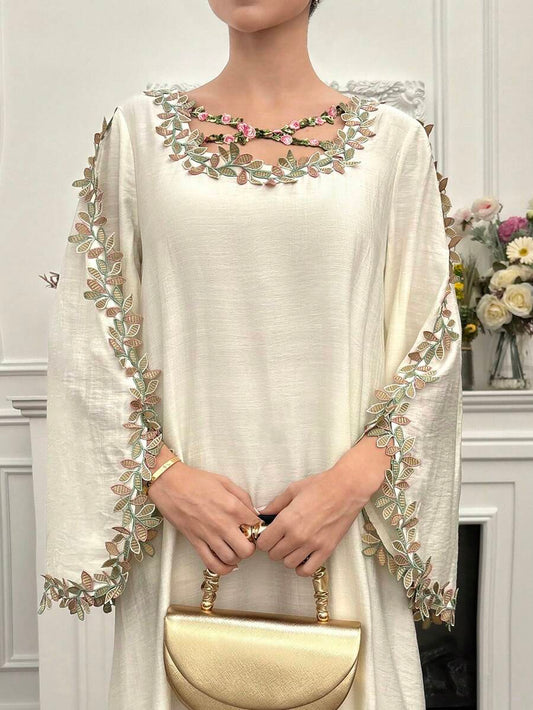 EID Special White Women's Loose Long Sleeve Arabic Style Dress
