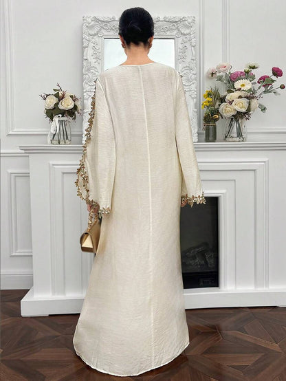 EID Special White Women's Loose Long Sleeve Arabic Style Dress