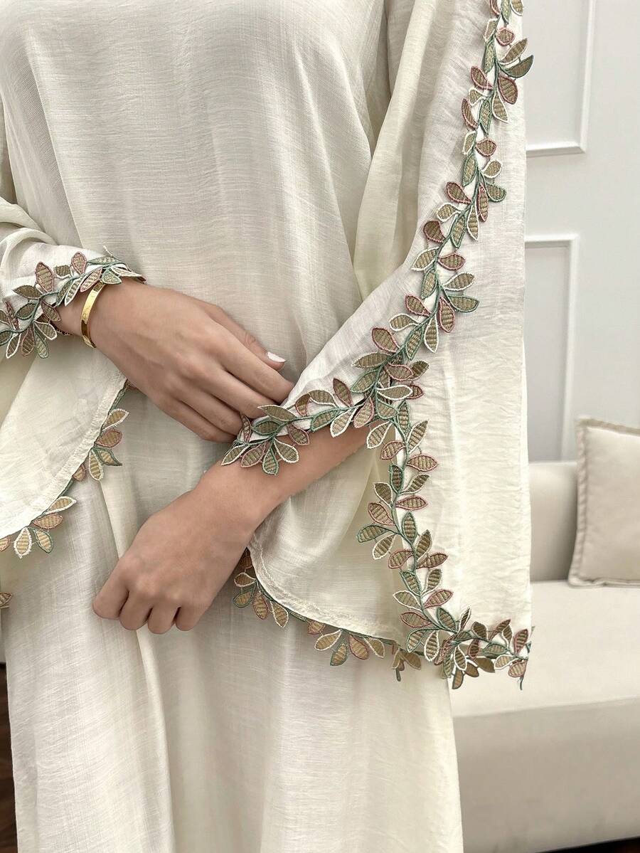 EID Special White Women's Loose Long Sleeve Arabic Style Dress