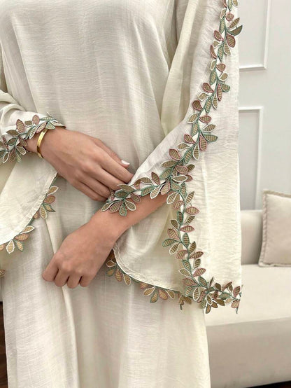 EID Special White Women's Loose Long Sleeve Arabic Style Dress