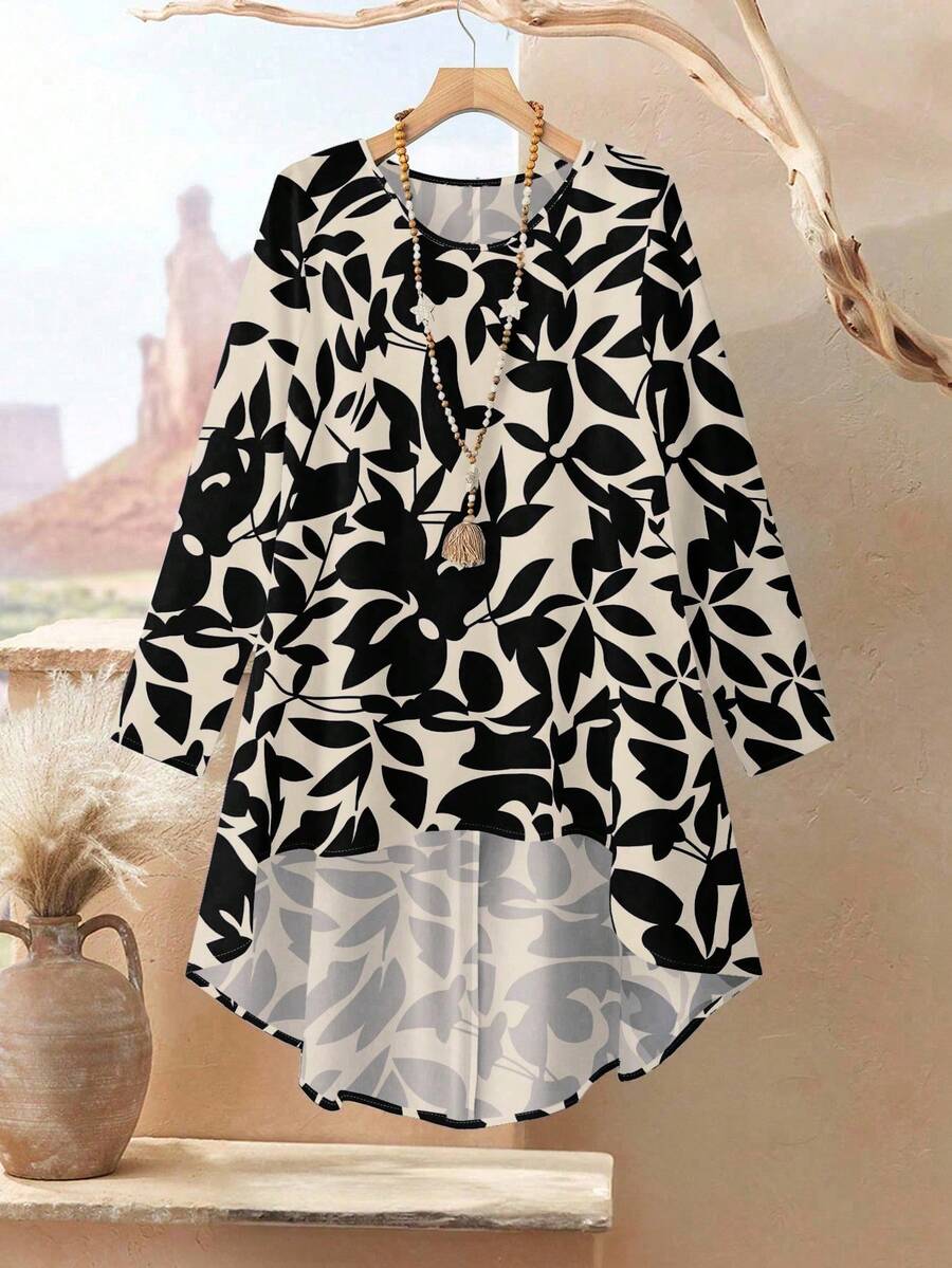 EID Special 2pcs Dress Women Loose Fit Round Neck Long Sleeve Top And Pants Set