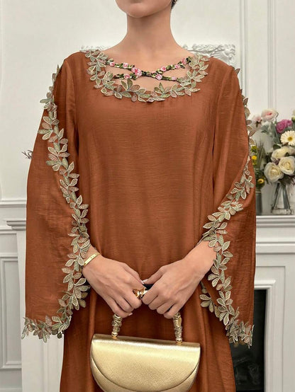 EID Special Brown Women's Loose Long Sleeve Arabic Style Dress