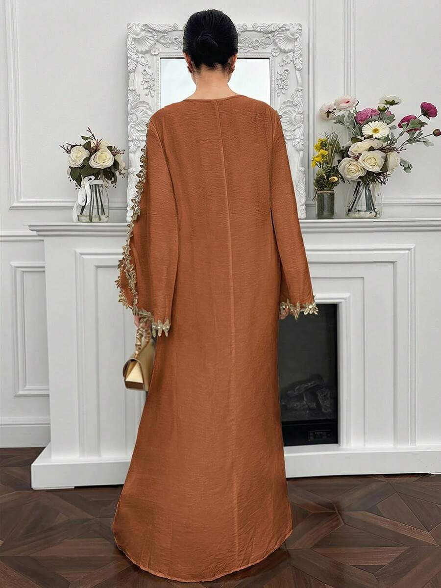 EID Special Brown Women's Loose Long Sleeve Arabic Style Dress