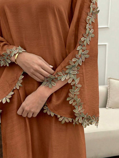 EID Special Brown Women's Loose Long Sleeve Arabic Style Dress