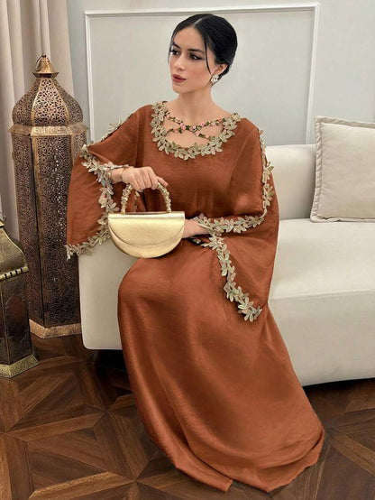 EID Special Brown Women's Loose Long Sleeve Arabic Style Dress