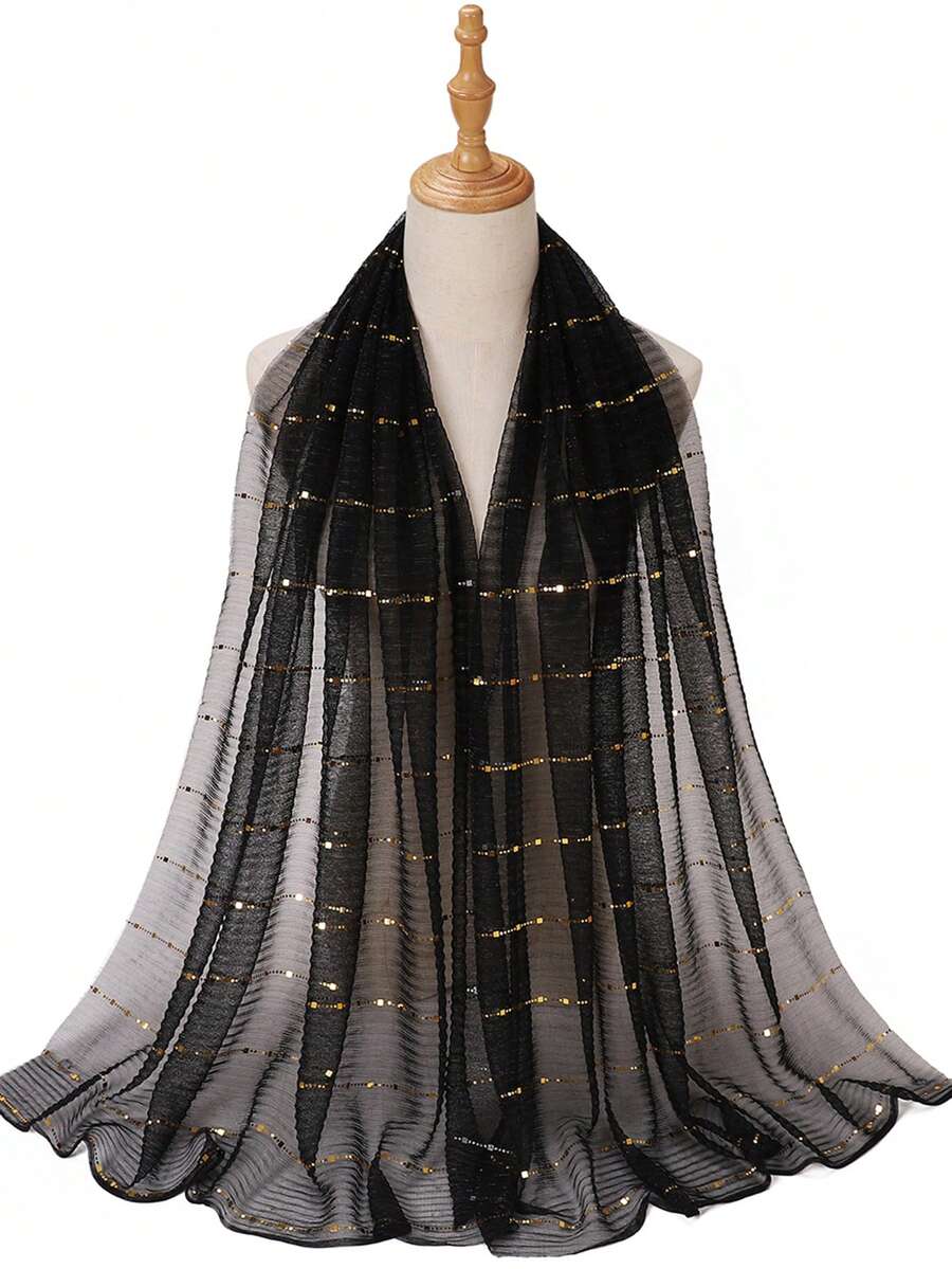 Women's Spring Sequin Mesh Decorated Headscarf, Festival Celebration Headwrap Veil Hijab / Scarf Gift