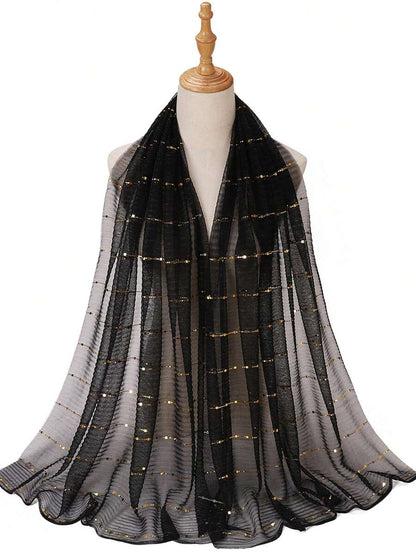 Women's Spring Sequin Mesh Decorated Headscarf, Festival Celebration Headwrap Veil Hijab / Scarf Gift