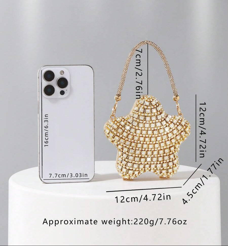 Bling Bling Full Diamond Star Bag, Mini Exquisite Chain Crossbody Bag, Party Versatile Small Sling Bag,