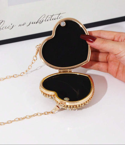 Shiny Mini Heart Golden Diamond Clutch Bag, Crossbody Bag Suitable For Evenings, Parties, Weddings, Fashion Shoulder Bag