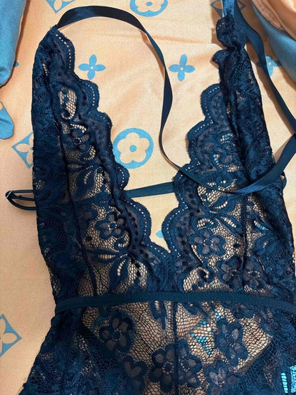 1pc Women's Lace Sheer Backless Jumpsuit, Nightgown, Sexy Lingerie