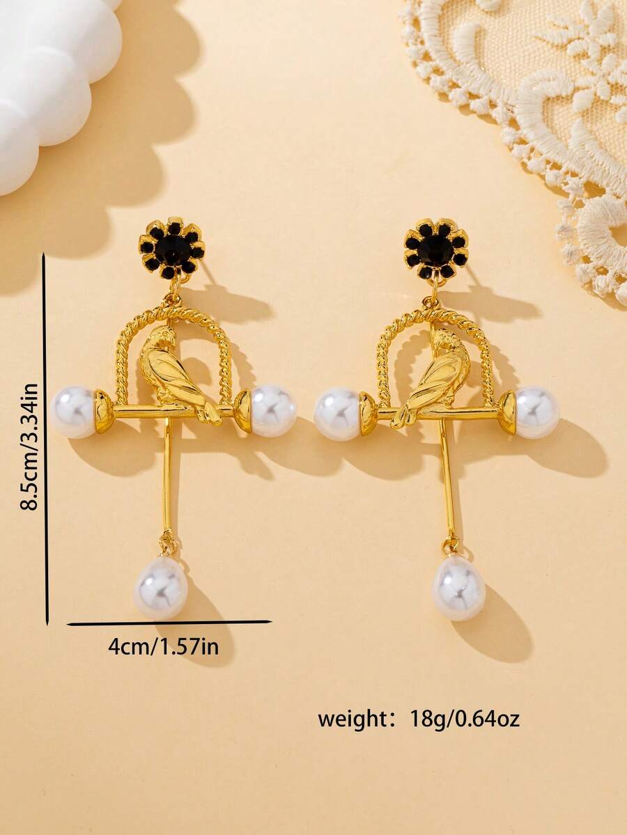 High-End Pearl Bird Cage Dangle Earrings.