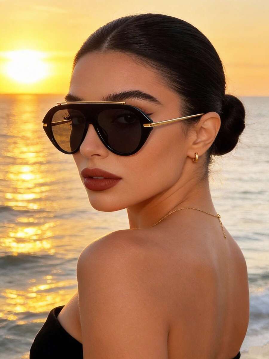 Oversized Oval Metal Frame Women's Fashion Glasses