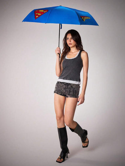 SUPERMAN Logo Printed Umbrella, UPF 50+ UV Protection