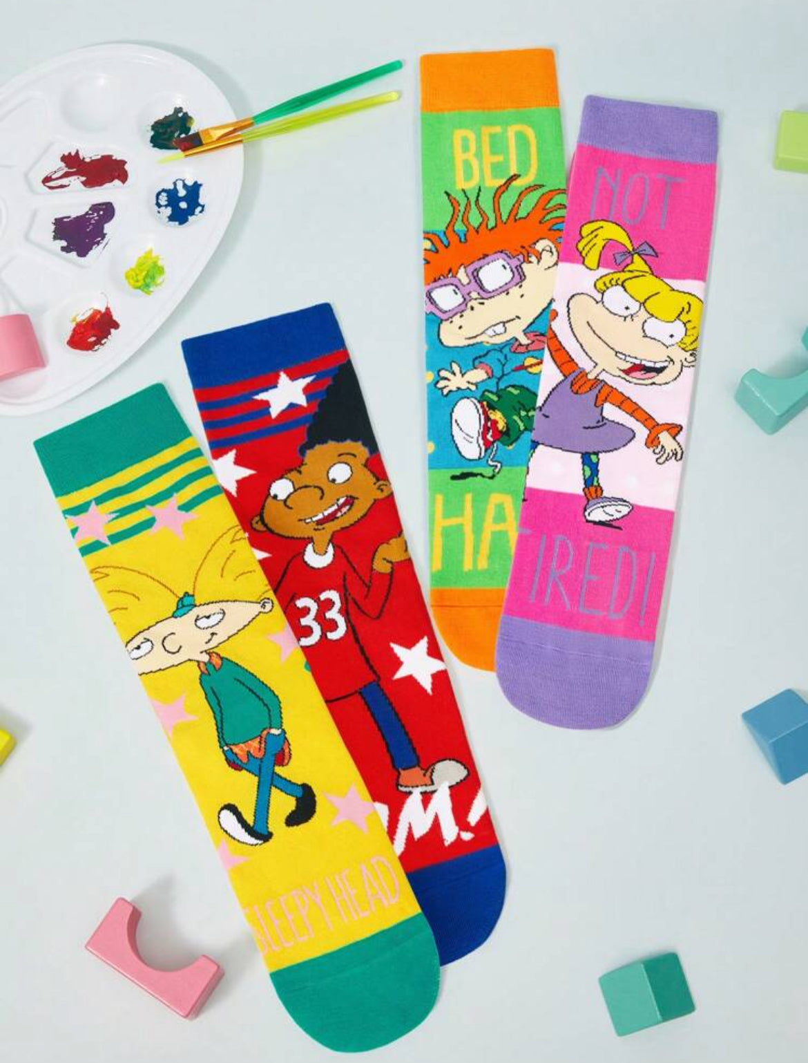 Nick 90s 2 pair Set 90s Asymmetrical Cartoon Graphic Crew Socks