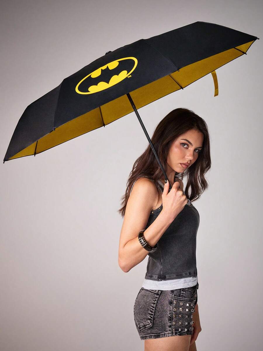 BATMAN Logo Printed Umbrella With Black UV Coating, UPF 50+ Sun Protection