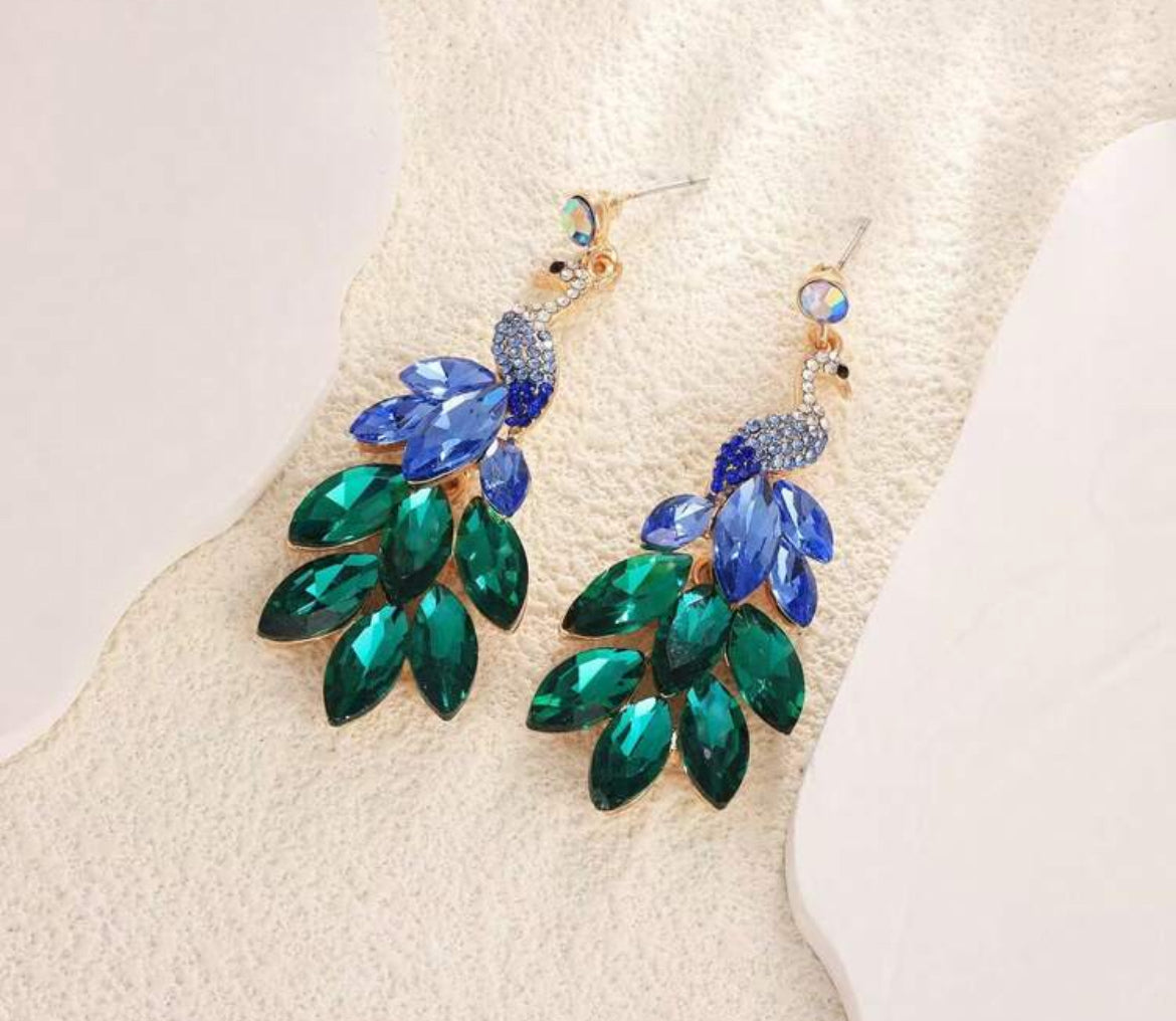Luxury Peacock Earrings For Women, Fashion Rhinestone Crystal Pendant Earrings