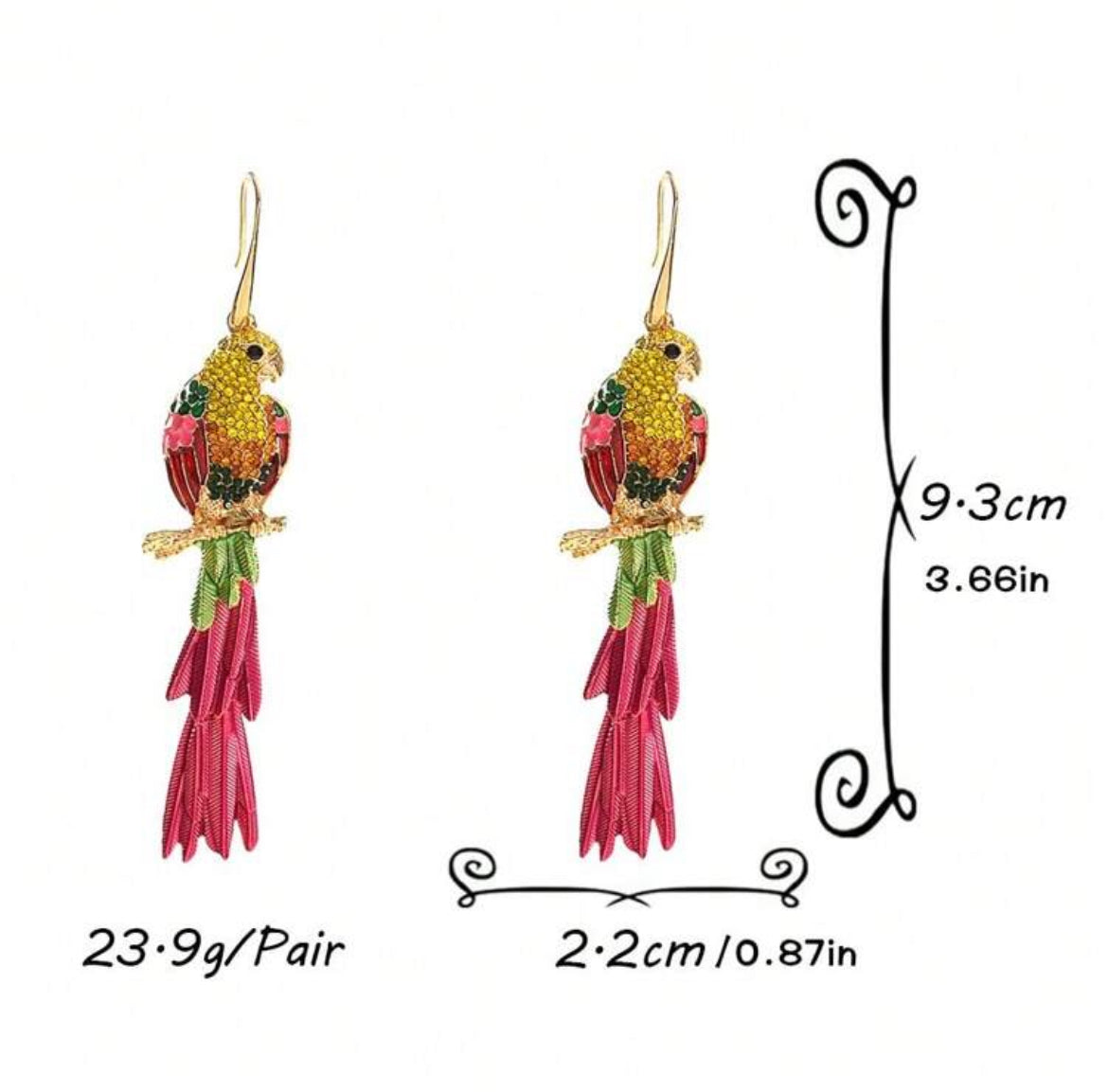 Exaggerated Zinc Alloy Enamel Earrings, Creative Geometric Animal Parrot Rhinestone Dangle Earrings For Women