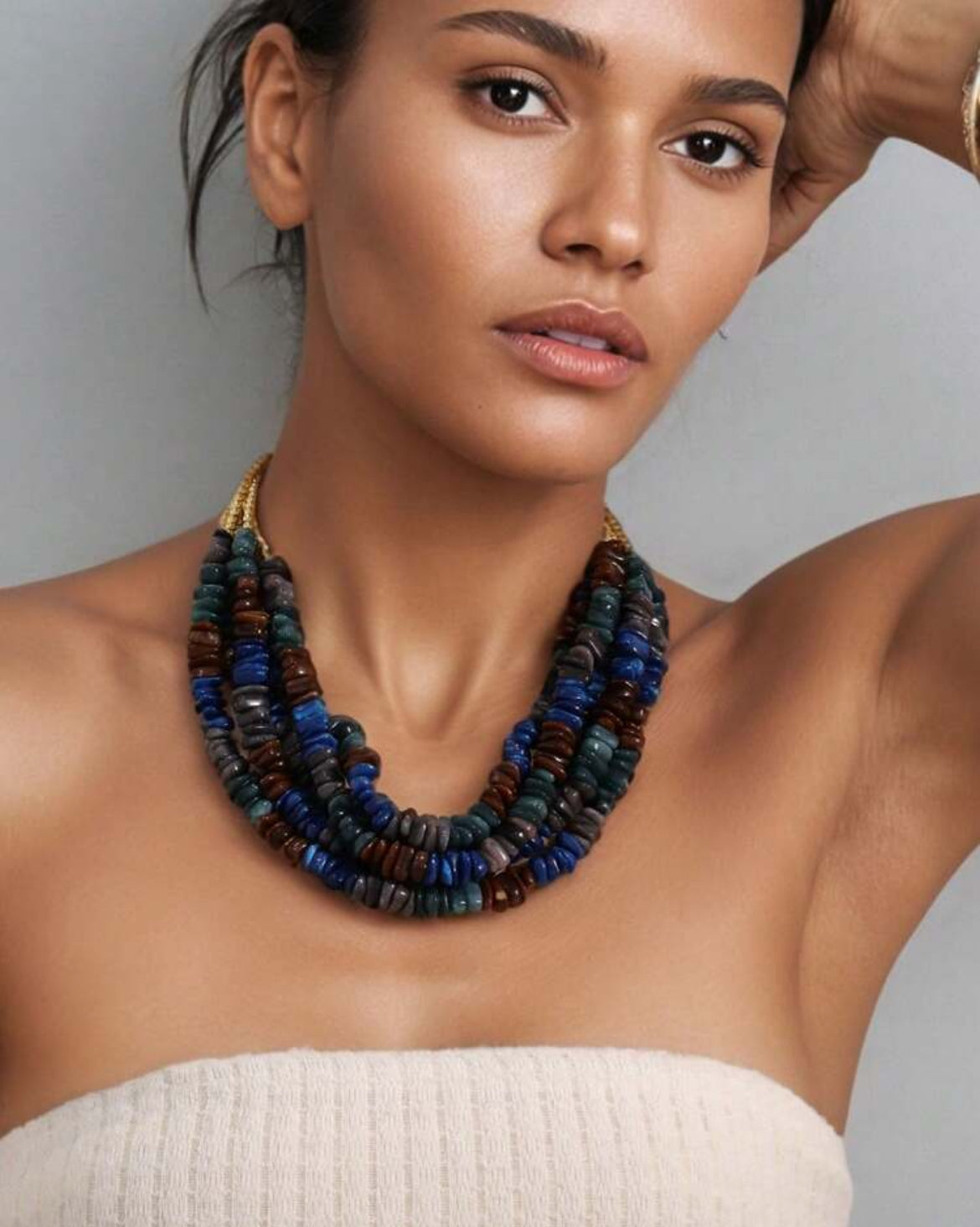 Retro Multi-Layer Beaded Necklace, Luxurious Gold Bead Combination
