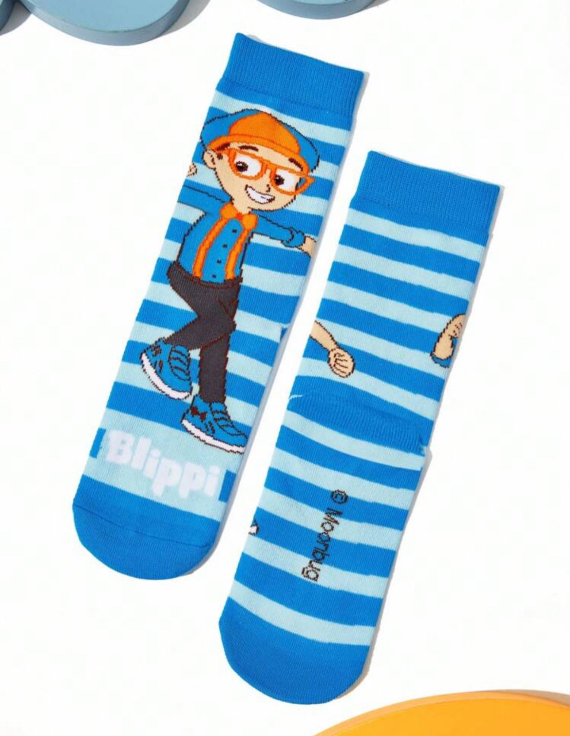 Blippi 4 Pairs Cotton Soft & Breathable Moisture-Wicking Kids Mid-Calf Socks Colorful Cute Cartoon Striped Pattern