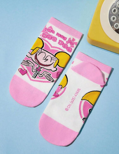 Dexter's Laboratory 3 Pairs Breathable Anti-Slip Cartoon Pattern Short Socks, Reinforced Heel, All Season Wear