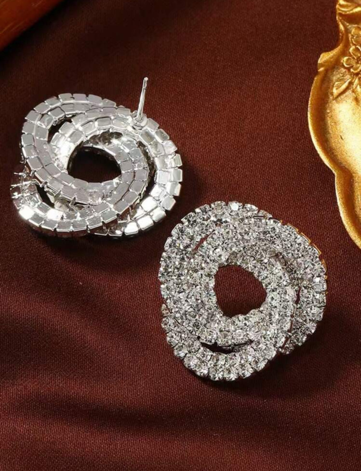 Wrapped Design Fully Rhinestoned Studded Earrings